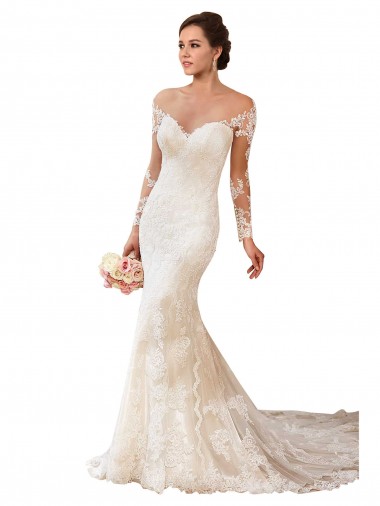 Chapel Train Ivory Long Sleeves Mermaid Wedding Gowns Birmingham