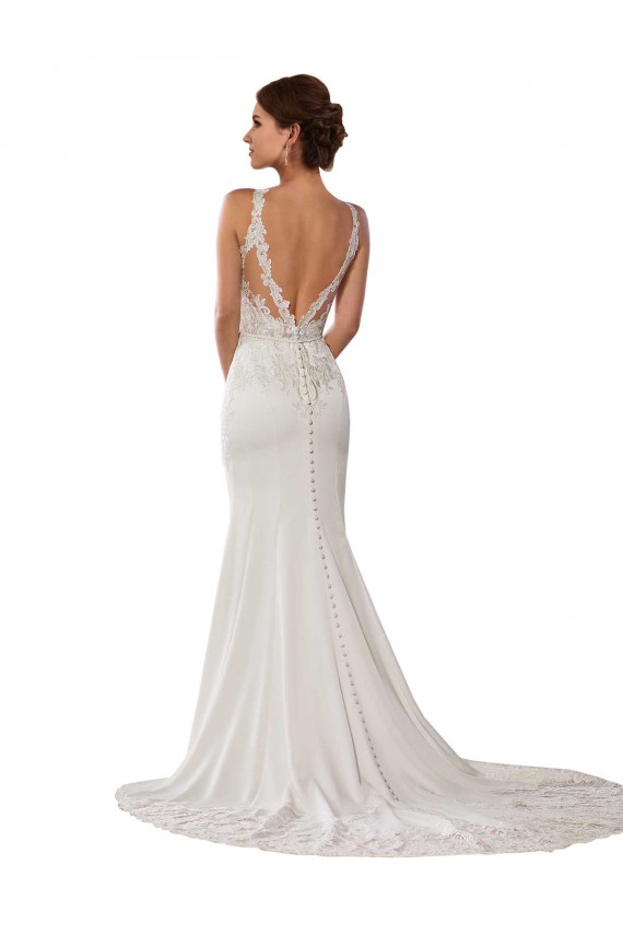 Chapel Train Ivory Sleeveless Sheath V-Back Modern Wedding Dress Birmingham
