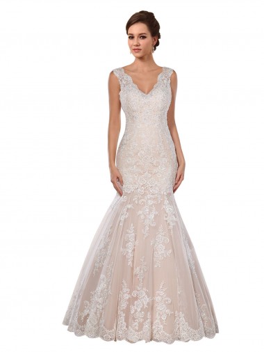 Chapel Train Ivory & Champagne Sleeveless Mermaid Modern Wedding Dress Birmingham