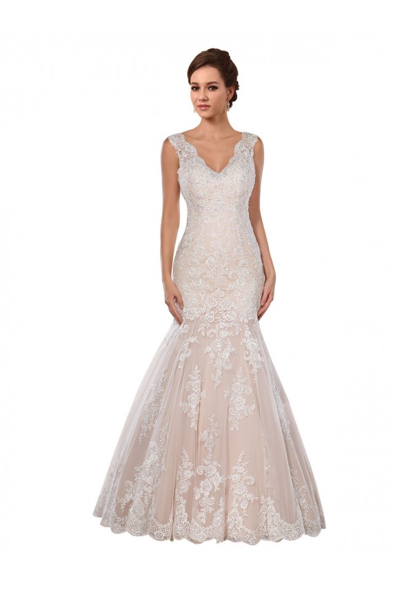 Chapel Train Ivory & Champagne Sleeveless Mermaid Modern Wedding Dress Birmingham