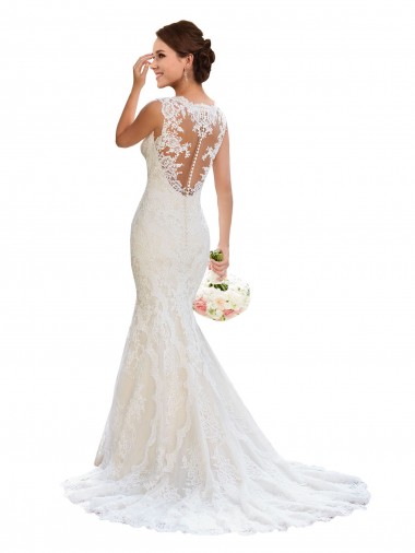 Chapel Train White Sleeveless Mermaid Lace Wedding Dress Birmingham
