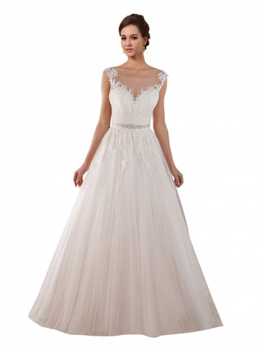 Chapel Train Ivory Sleeveless Ball Gown Keyhole Back Tulle & Lace Wedding Dress Birmingham