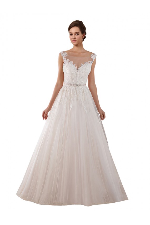 Chapel Train Ivory Sleeveless Ball Gown Keyhole Back Tulle & Lace Wedding Dress Birmingham