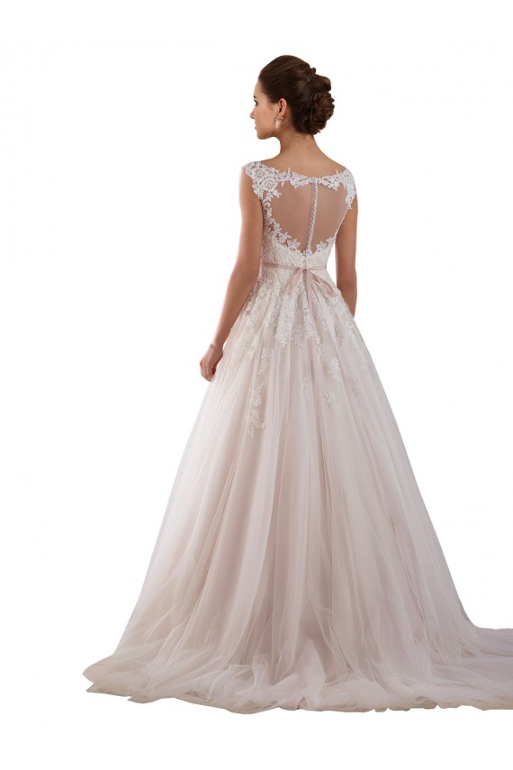 Chapel Train Ivory Sleeveless Ball Gown Keyhole Back Tulle & Lace Wedding Dress Birmingham