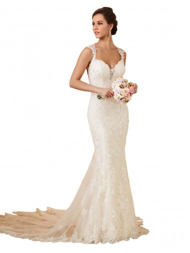 Chapel Train Ivory Sleeveless Mermaid Keyhole Back Modern Wedding Dress Birmingham