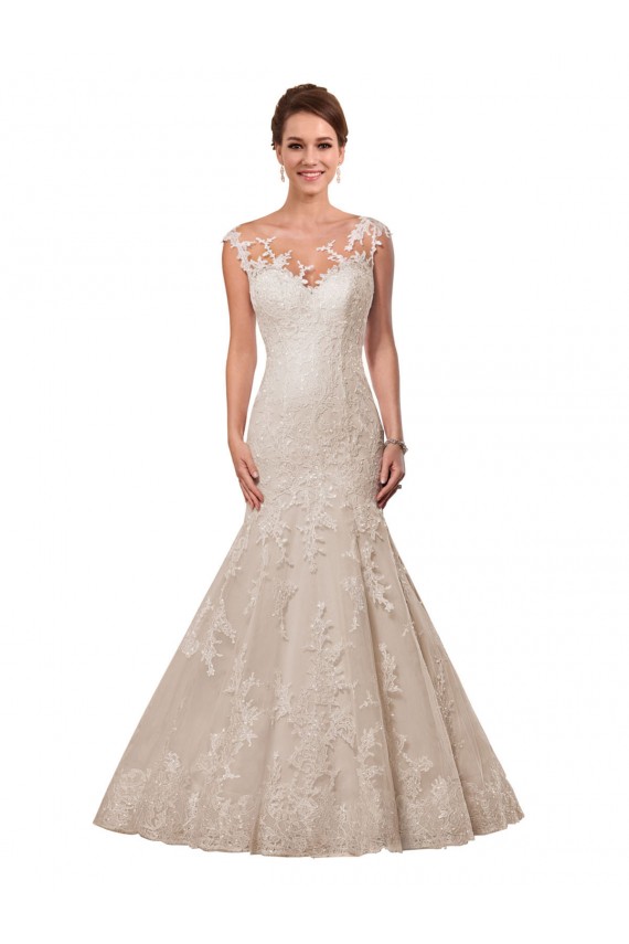 Chapel Train White Cap Sleeves Mermaid Wedding Dress Birmingham