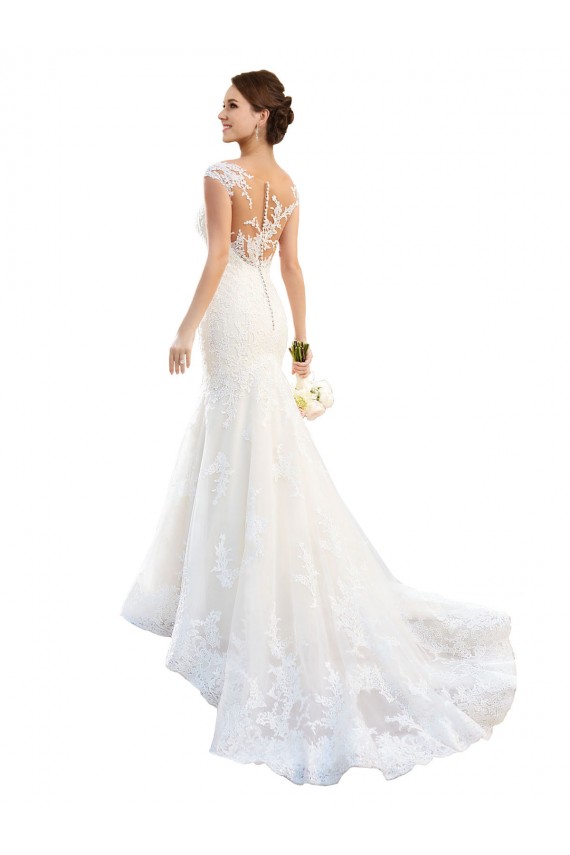 Chapel Train White Cap Sleeves Mermaid Wedding Dress Birmingham