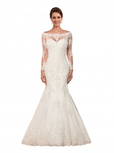 Chapel Train Ivory Long Sleeves Mermaid Sexy Wedding Dress Birmingham