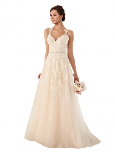 Chapel Train Ivory Sleeveless A-Line Tulle & Lace Wedding Dress Birmingham