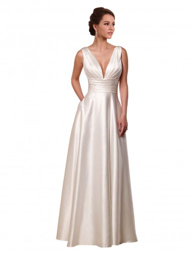 Chapel Train Ivory Sleeveless A-Line Satin Wedding Gowns Birmingham