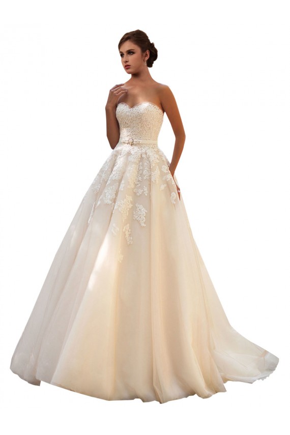 Chapel Train Ivory & Champagne Sleeveless Ball Gown Wedding Dress Birmingham