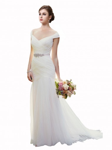 Chapel Train Ivory Sleeveless Mermaid Tulle Beach Wedding Dress Birmingham
