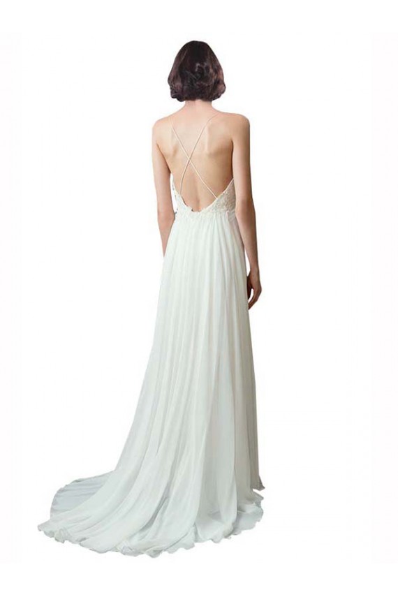 Chapel Train Ivory Sleeveless A-Line Soft Chiffon & Lace Beach Wedding Dress Birmingham