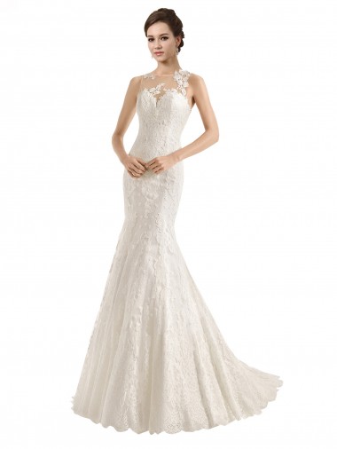 Chapel Train Long Ivory Sleeveless Mermaid Wedding Dress Birmingham