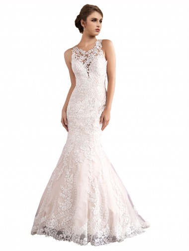 Cathedral Train Ivory & Champagne Sleeveless Mermaid Wedding Dress Birmingham