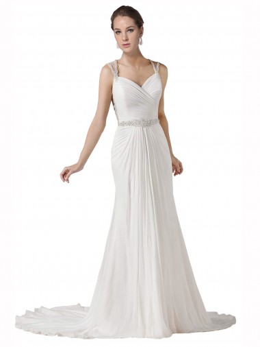 Chapel Train White Sleeveless Sheath Beach Wedding Dress Birmingham