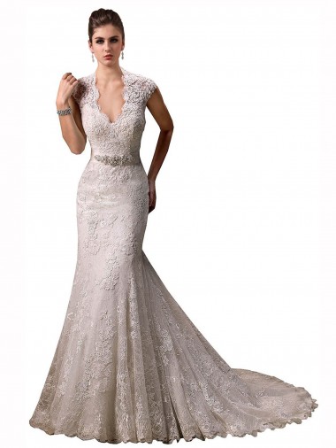 Chapel Train Ivory Cap Sleeves Mermaid Wedding Dresses Birmingham