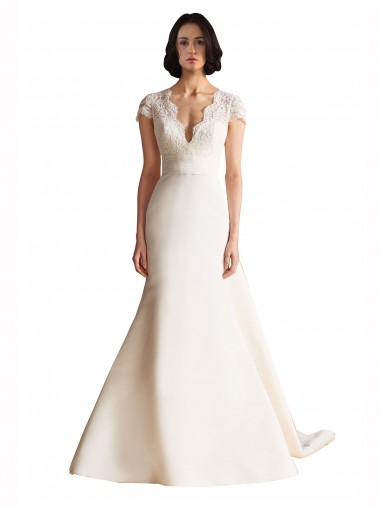 Chapel Train Ivory Cap Sleeves A-Line Keyhole Back Wedding Dress Birmingham