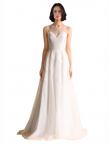 Chapel Train Ivory Sleeveless A-Line Wedding Gown Birmingham