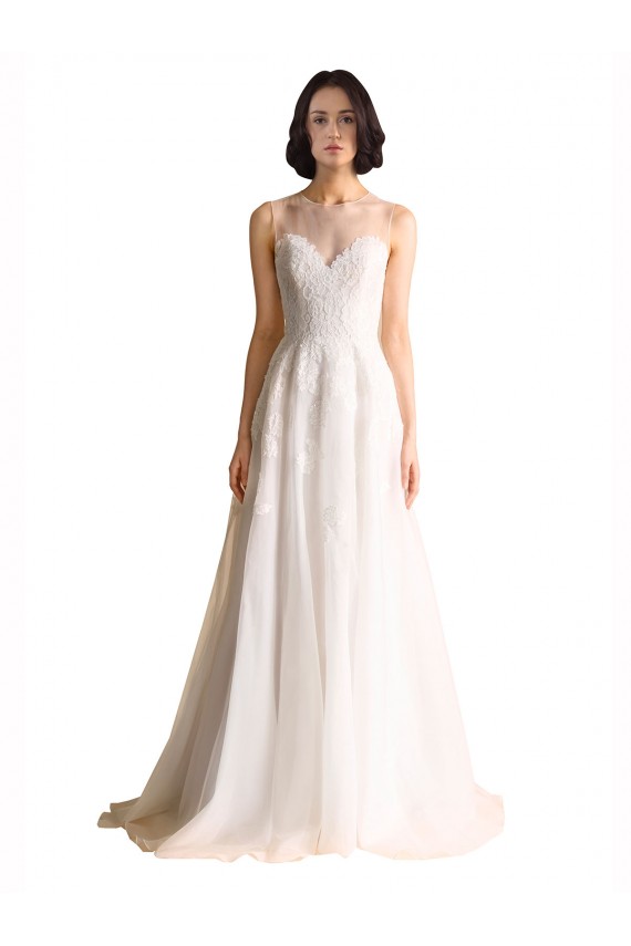 Chapel Train Ivory Sleeveless A-Line Wedding Gown Birmingham