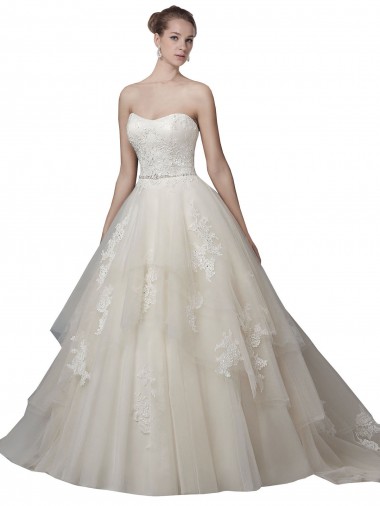 Chapel Train Ivory Sleeveless Ball Gown Low Back Wedding Dress Birmingham