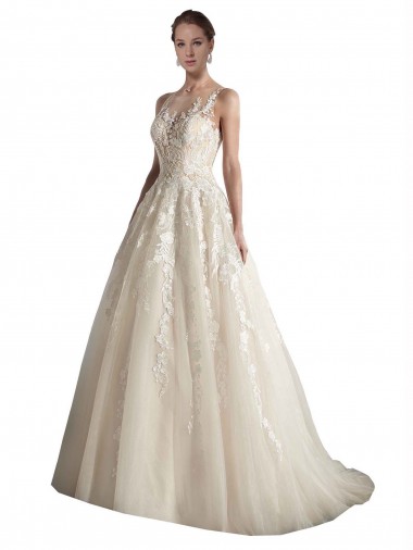 Chapel Train Ivory & Champagne Sleeveless A-Line Wedding Gown Birmingham