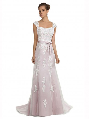 Sweep Train Ivory & Pink Sleeveless Mermaid Beach Wedding Dress Birmingham