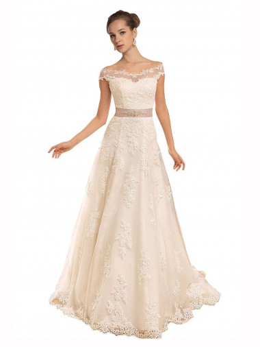 Chapel Train Ivory Sleeveless A-Line Beach Wedding Dress Birmingham