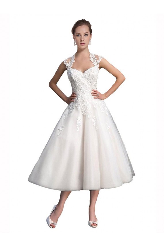 Tea Length Ivory Sleeveless A-Line Beach Wedding Dress Birmingham