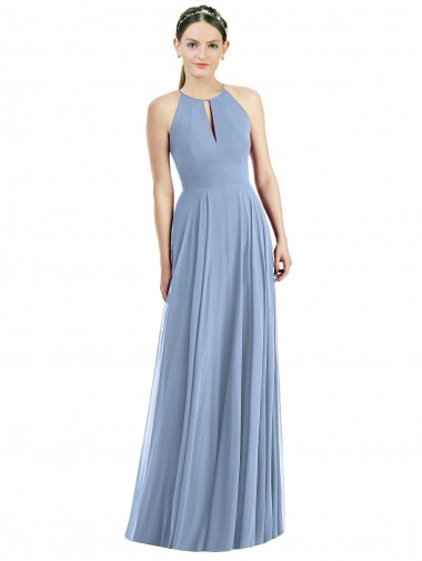 Long Dusty Blue Sleeveless A-Line Semi Formal Evening Dress / Bridesmaid Dress Birmingham
