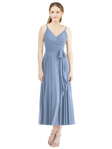 Tea Length Dusty Blue Sleeveless A-Line Bridesmaid Dress Birmingham