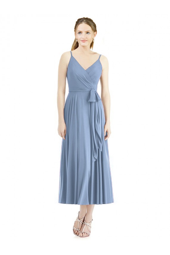 Tea Length Dusty Blue Sleeveless A-Line Bridesmaid Dress Birmingham