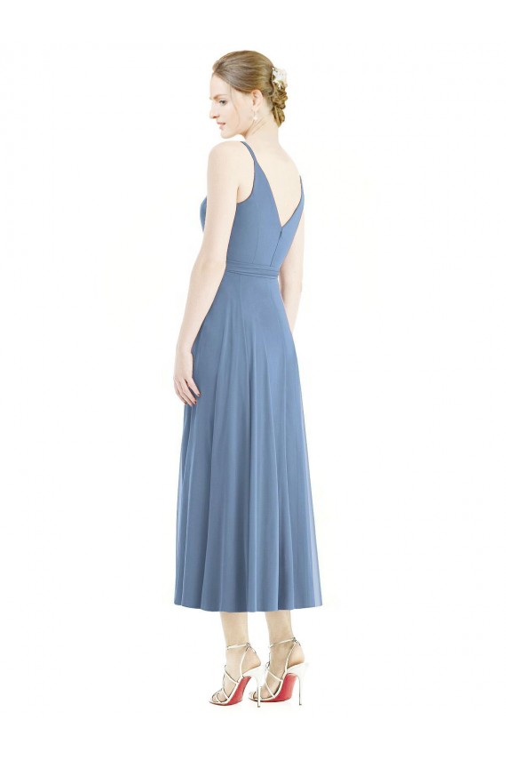 Tea Length Dusty Blue Sleeveless A-Line Bridesmaid Dress Birmingham