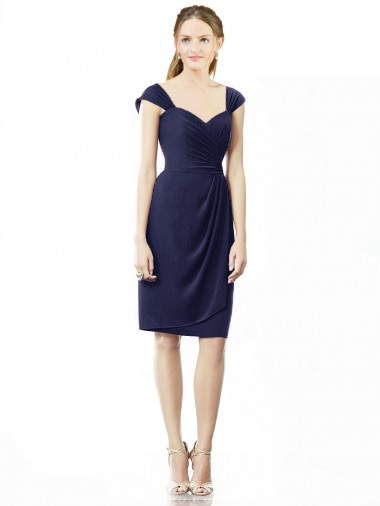 Knee Length Dark Navy Cap Sleeves Sheath Bridesmaid Dress Birmingham