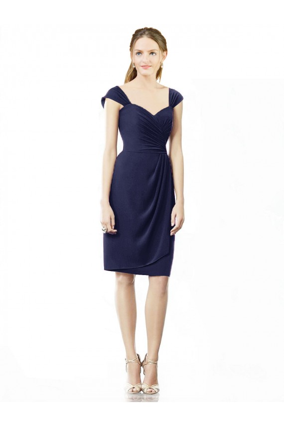 Knee Length Dark Navy Cap Sleeves Sheath Bridesmaid Dress Birmingham