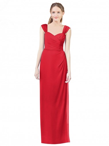 Long Red Cap Sleeves A-Line Formal Dress / Bridesmaid Dress Birmingham