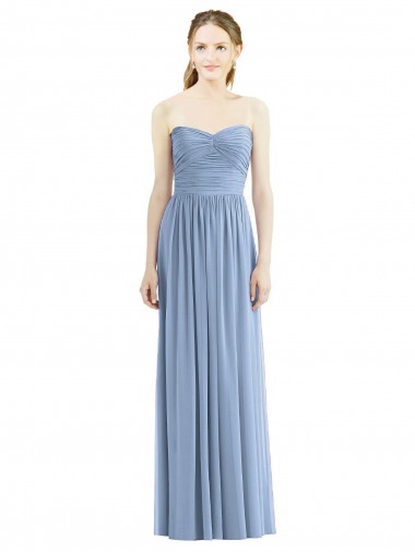 Long Dusty Blue Sleeveless A-Line Bridesmaid Gowns Birmingham