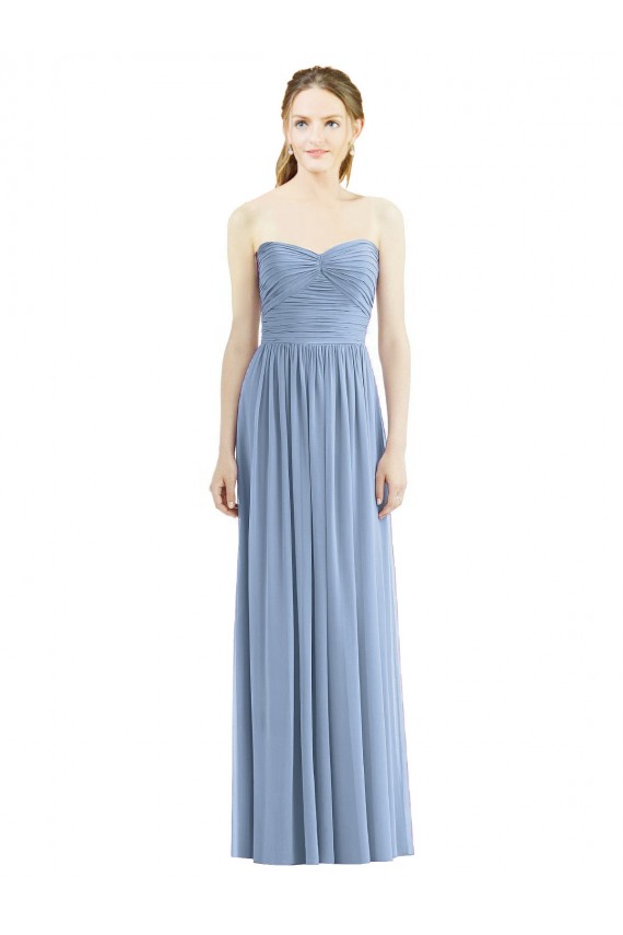Long Dusty Blue Sleeveless A-Line Bridesmaid Gowns Birmingham