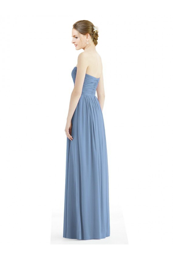 Long Dusty Blue Sleeveless A-Line Bridesmaid Gowns Birmingham
