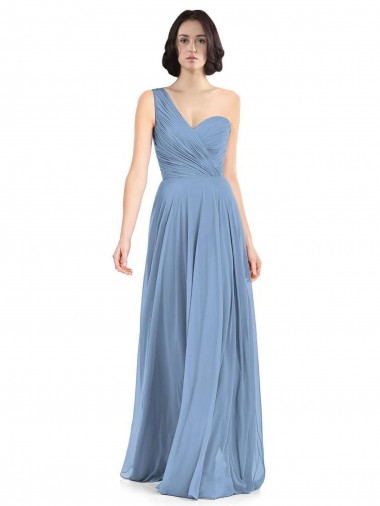 Long Dusty Blue Sleeveless A-Line Soft Chiffon Formal Dress / Bridesmaid Dress Birmingham