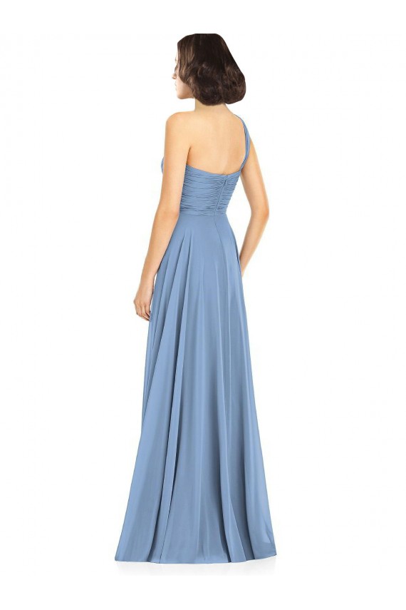 Long Dusty Blue Sleeveless A-Line Soft Chiffon Formal Dress / Bridesmaid Dress Birmingham