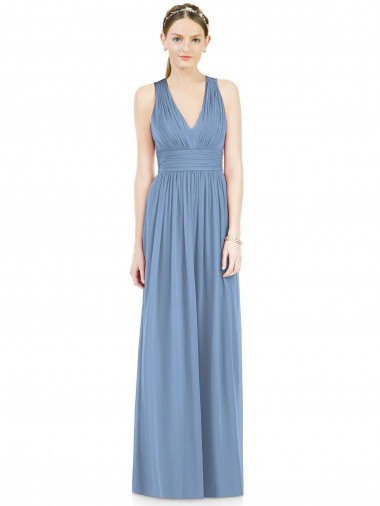 Long Dusty Blue Sleeveless A-Line Chiffon Bridesmaid Gowns Birmingham