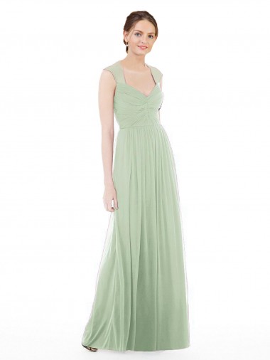 Long Sage Cap Sleeves A-Line Formal Dress / Bridesmaid Dress Birmingham