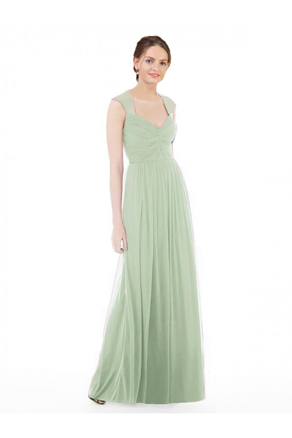 Long Sage Cap Sleeves A-Line Formal Dress / Bridesmaid Dress Birmingham