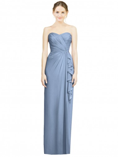 Long Dusty Blue Sleeveless Sheath Front Slit Bridesmaid Dress Birmingham