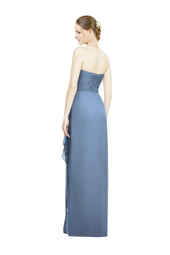 Long Dusty Blue Sleeveless Sheath Front Slit Bridesmaid Dress Birmingham
