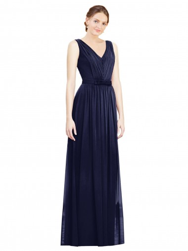 Long Dark Navy Sleeveless A-Line Bridesmaid Gowns Birmingham