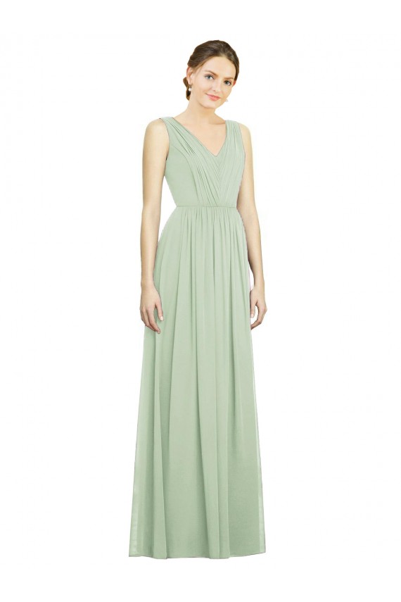 Long Sage Sleeveless A-Line V-Back Bridesmaid Dress Birmingham