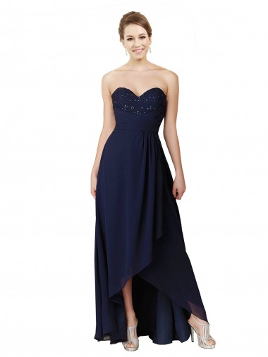 Long Dark Navy Sleeveless A-Line High Low Bridesmaid Dress Birmingham