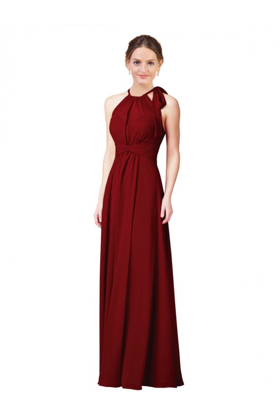 Long Burgundy Sleeveless Sheath Open Slit Back Bridesmaid Dress Birmingham